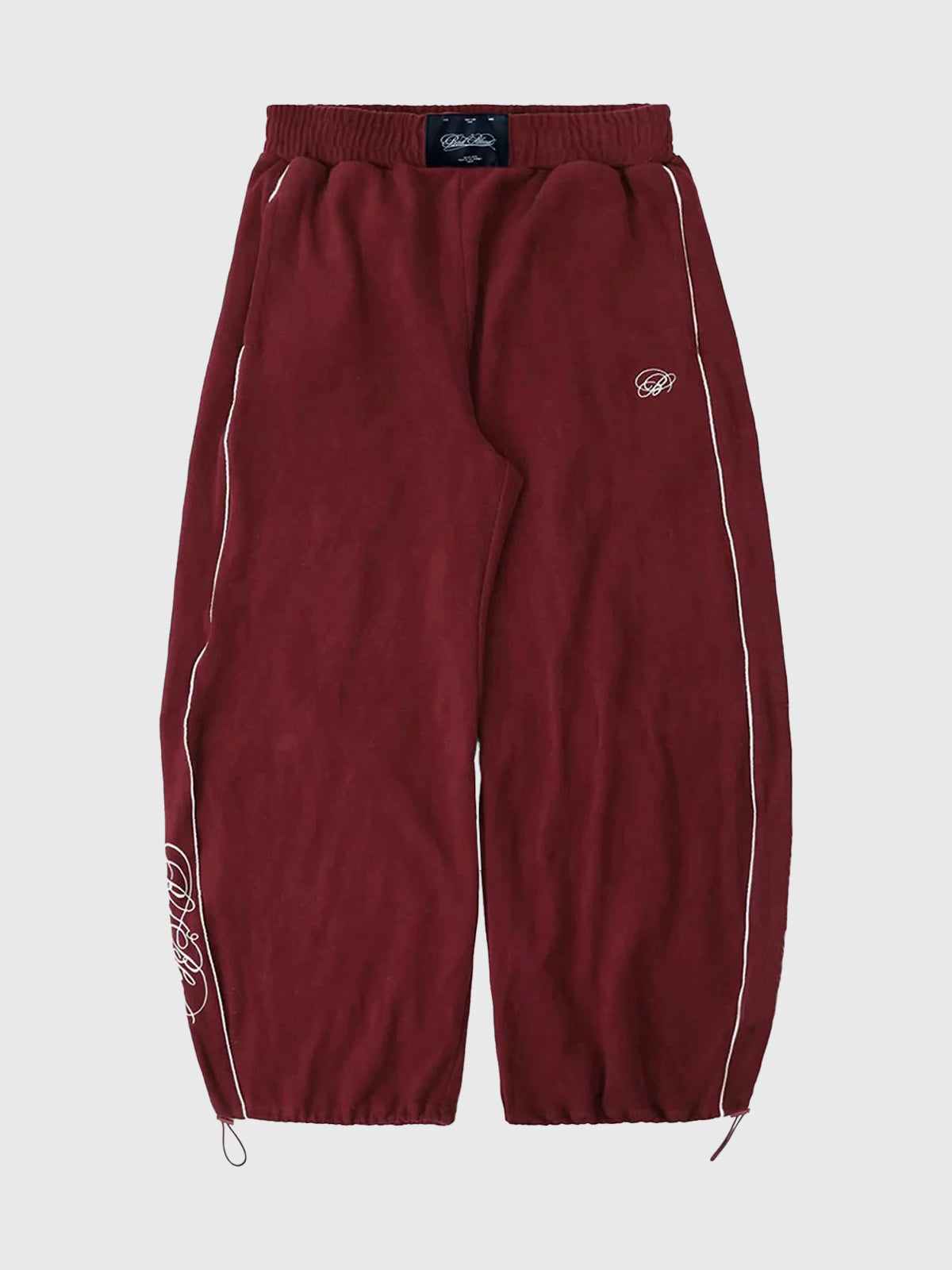 Co-ed Dorm Baggy Embroidered Stripe Sweatpants - Burgundy