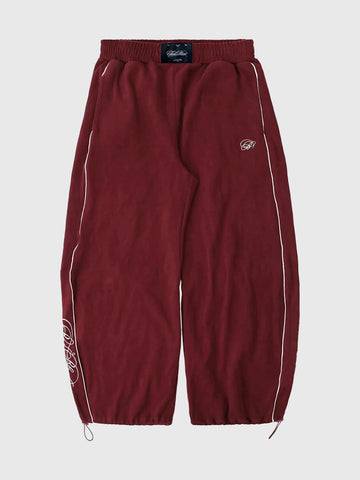 Co-ed Dorm Baggy Embroidered Stripe Sweatpants - Burgundy