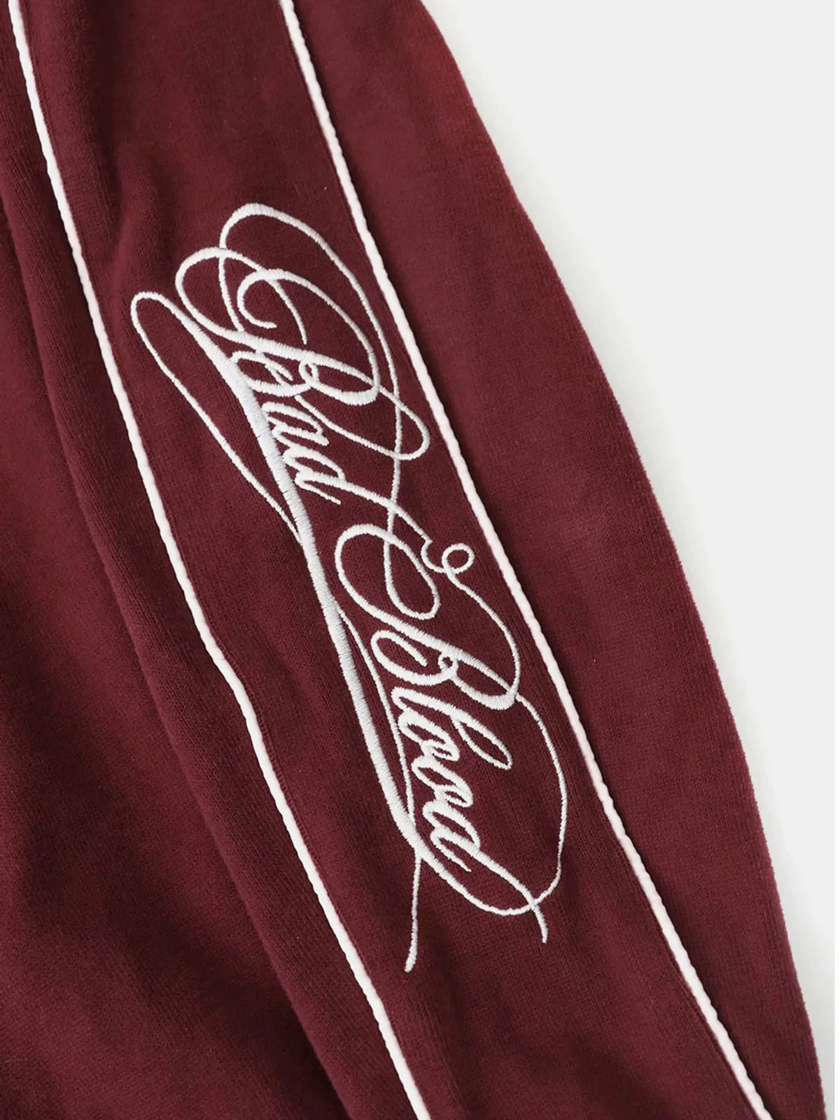 Co-ed Dorm Baggy Embroidered Stripe Sweatpants - Burgundy