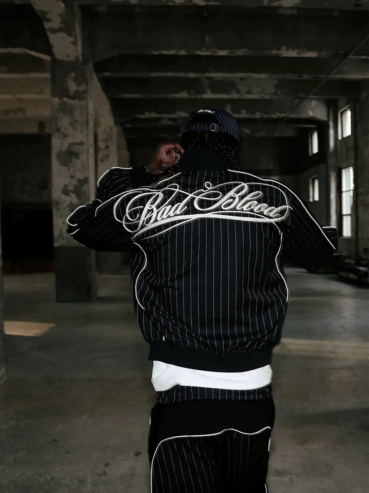 Co-ed Dorm Baggy Embroidered Stripe Track Jacket - Black