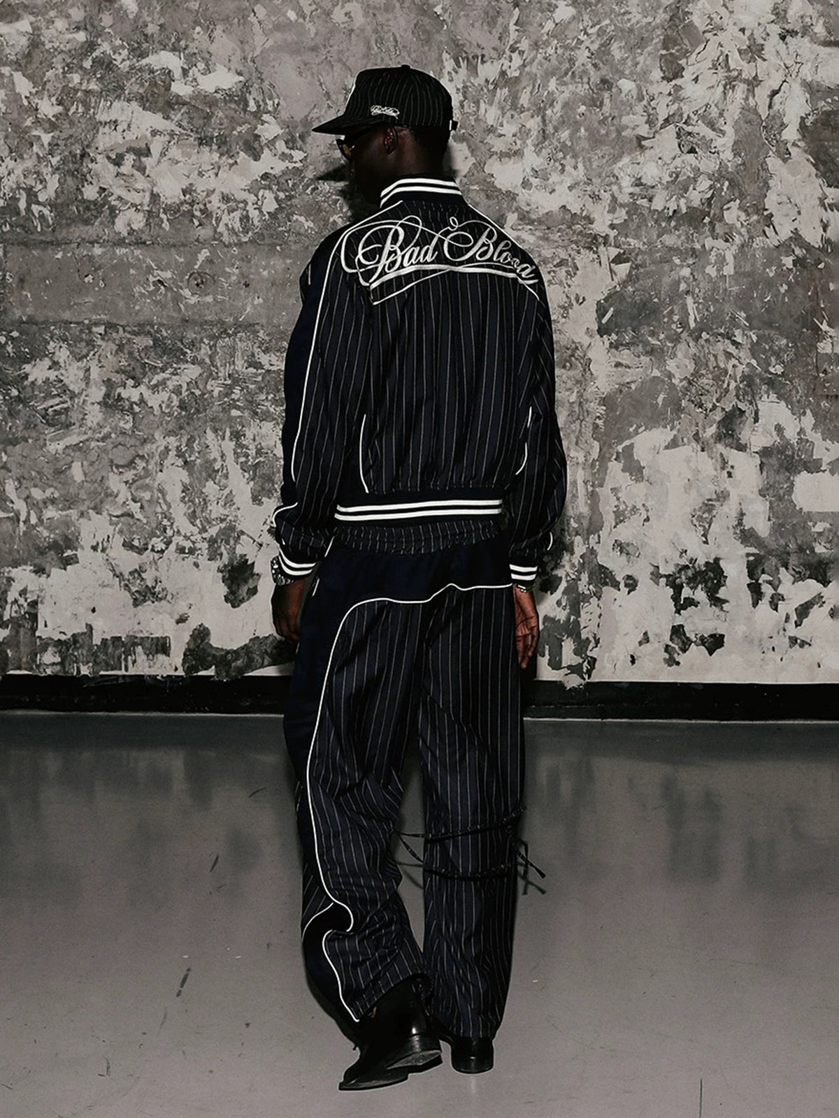 Co-ed Dorm Baggy Embroidered Stripe Track Jacket - Black