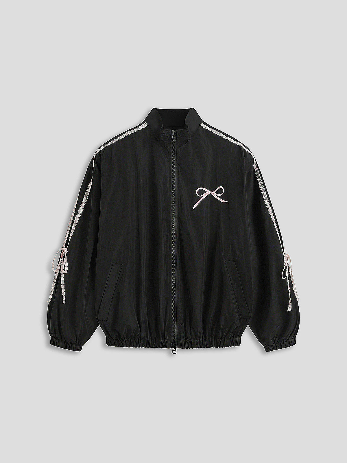 Lace-Fringed Zip Jacket - Noir Bow