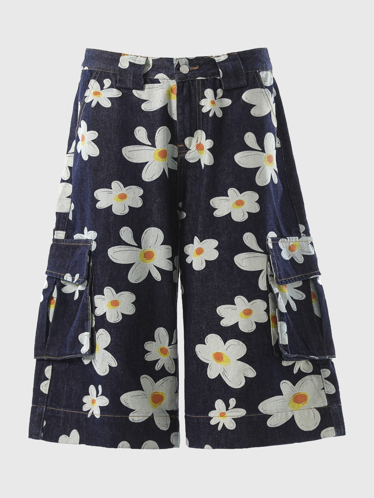 Brick Lane Wide-leg Floral Print Cargo Culottes - Navy