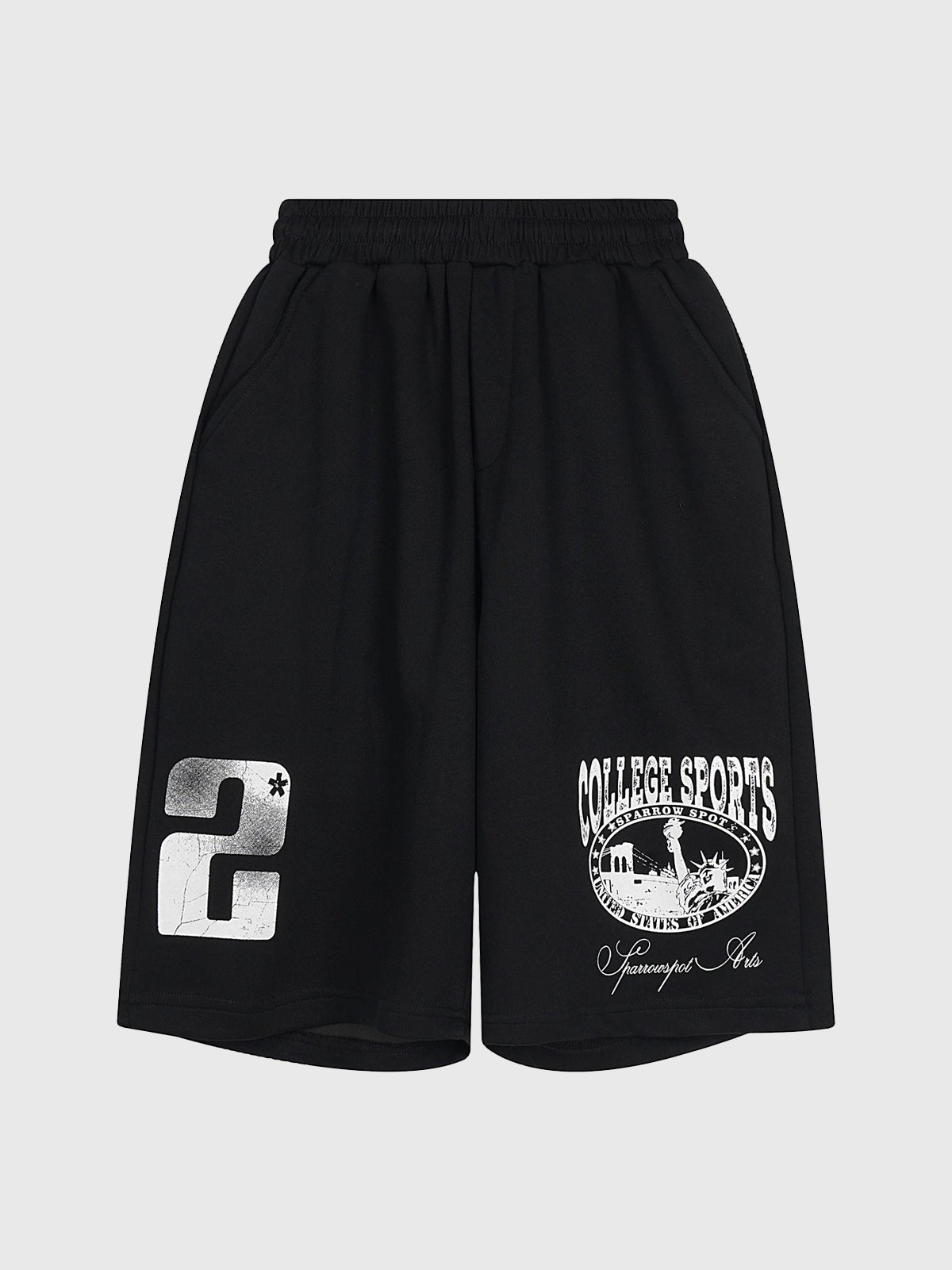 Co-ed Dorm Baggy Graphic Print Sweat Shorts - Black