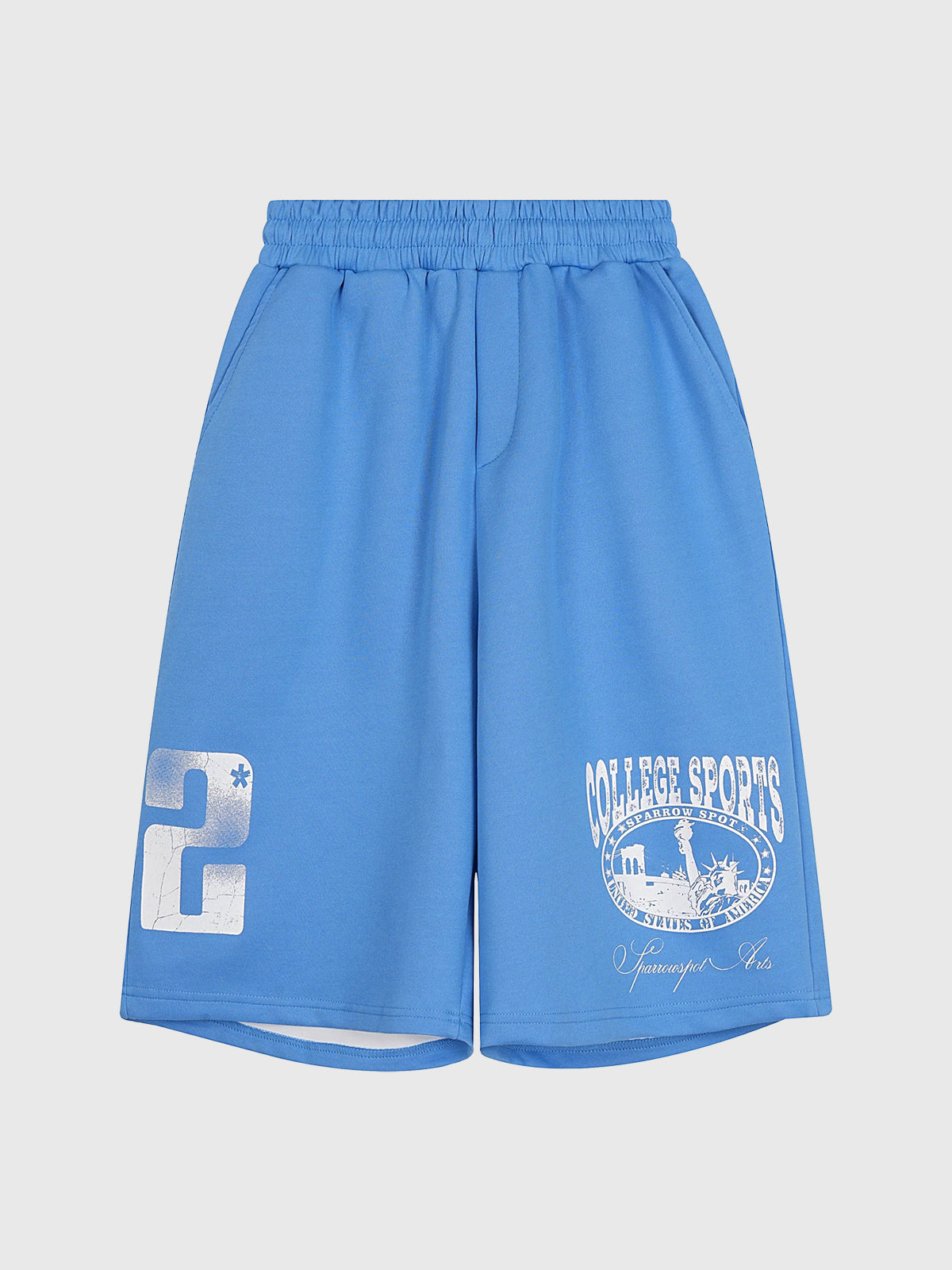 Co-ed Dorm Baggy Graphic Print Sweat Shorts - Blue