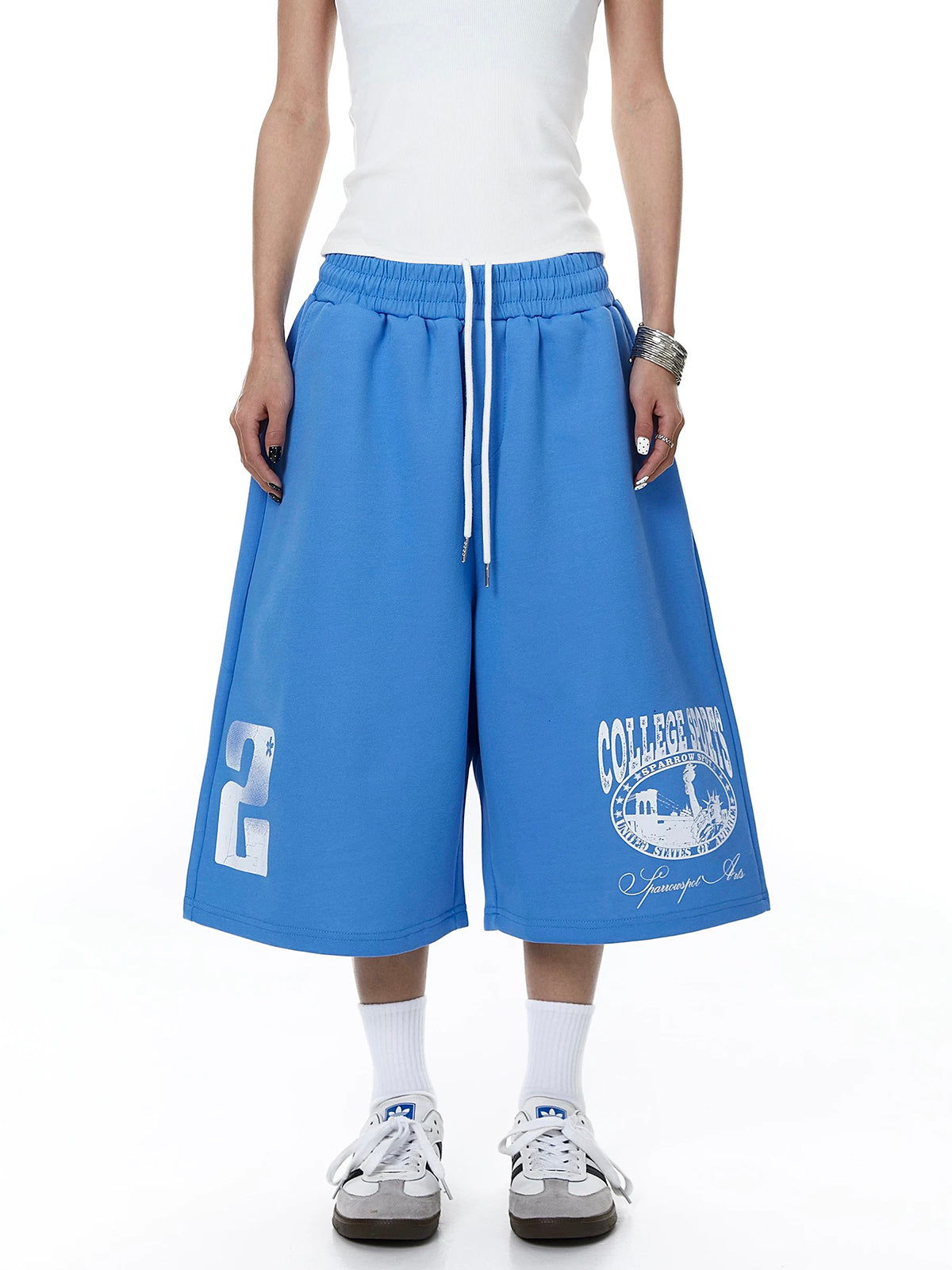 Co-ed Dorm Baggy Graphic Print Sweat Shorts - Blue