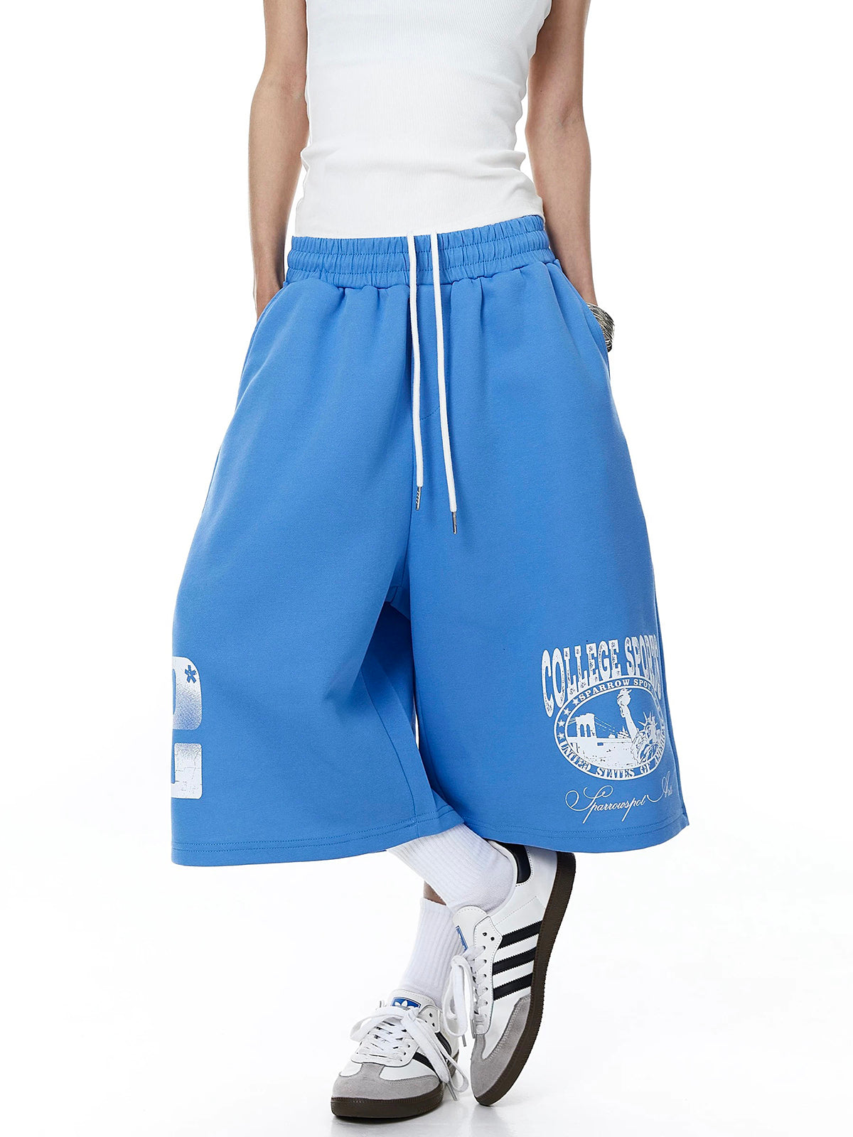 Co-ed Dorm Baggy Graphic Print Sweat Shorts - Blue