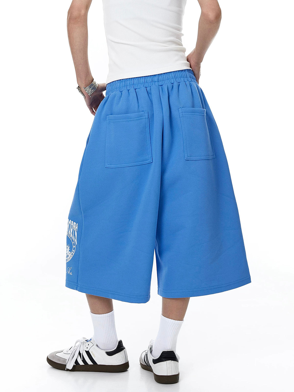 Co-ed Dorm Baggy Graphic Print Sweat Shorts - Blue