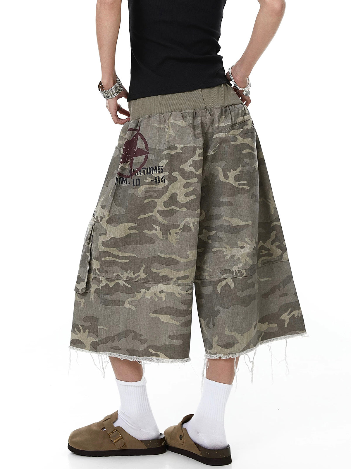 Co-ed Dorm Wide-leg Camouflage Cargo Culottes - Camo