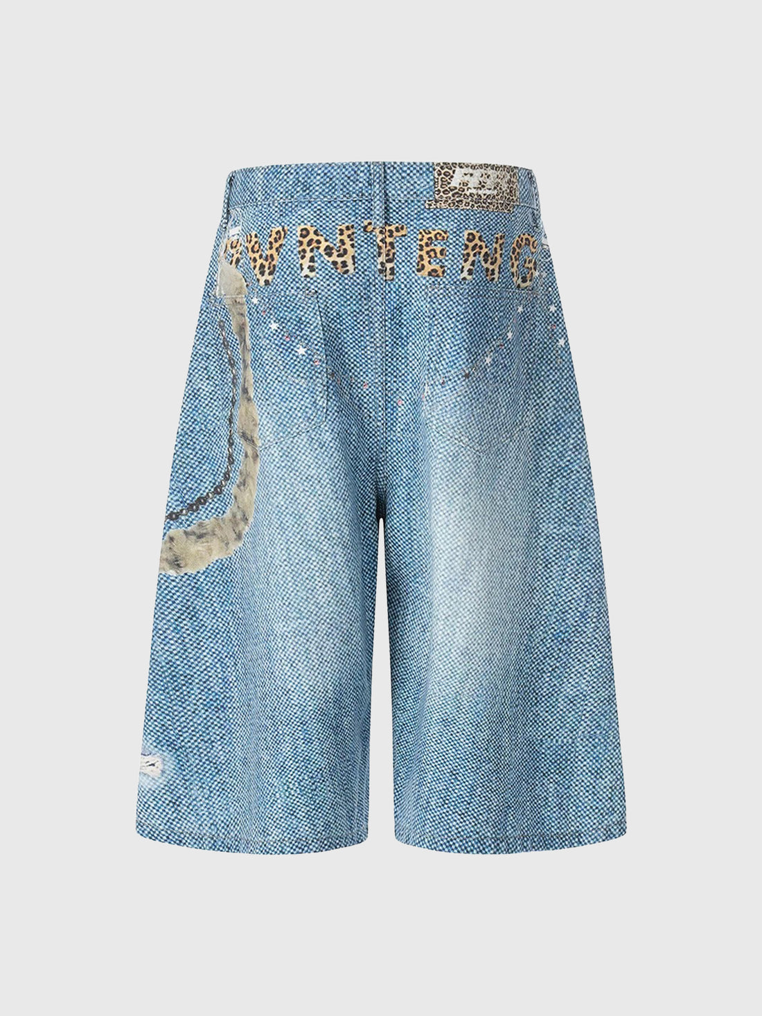 Co-ed Dorm Straight Graphic Print Denim Shorts - Light Blue