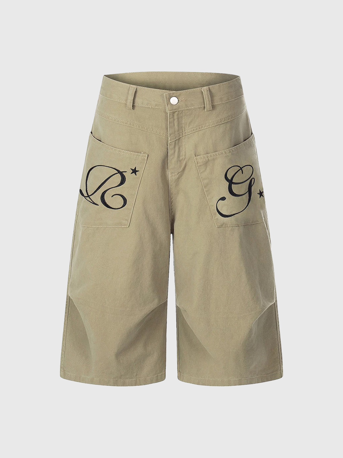 Co-ed Dorm Straight Letter Print Casual Shorts - Khaki