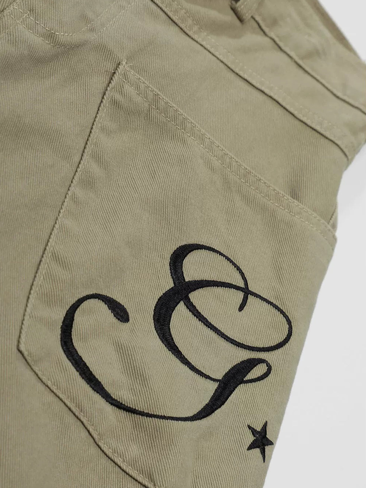 Co-ed Dorm Straight Letter Print Casual Shorts - Khaki
