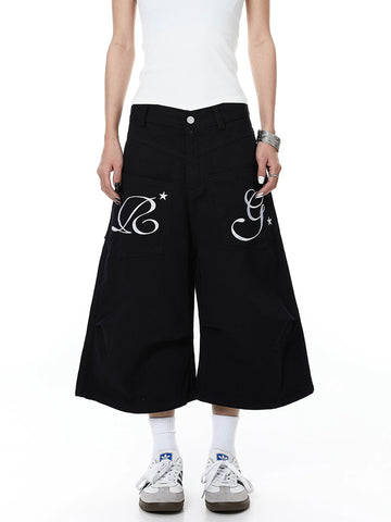 Co-ed Dorm Straight Graphic Letter Print Shorts - Black