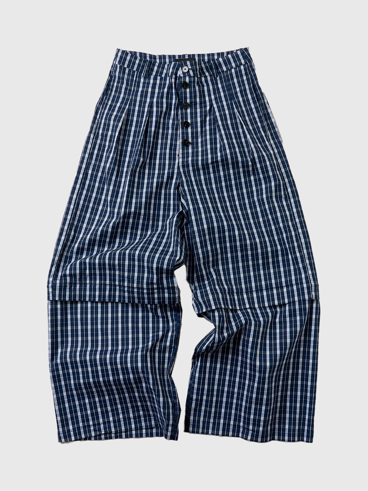 Co-ed Dorm Wide-leg Check Plaid Pants - Navy