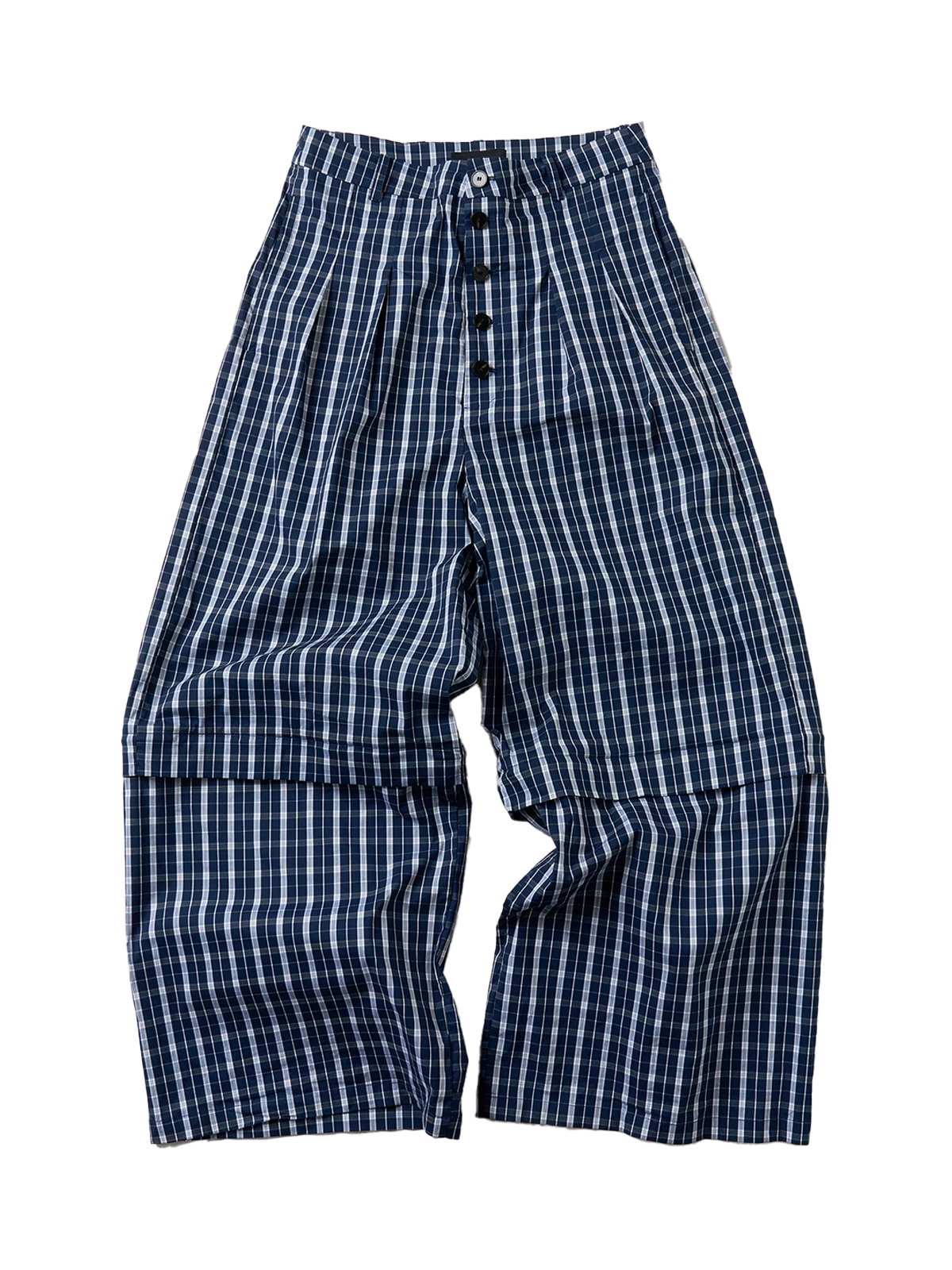 Co-ed Dorm Wide-leg Check Plaid Pants - Navy