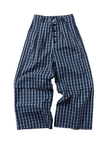 Co-ed Dorm Wide-leg Check Plaid Pants - Navy