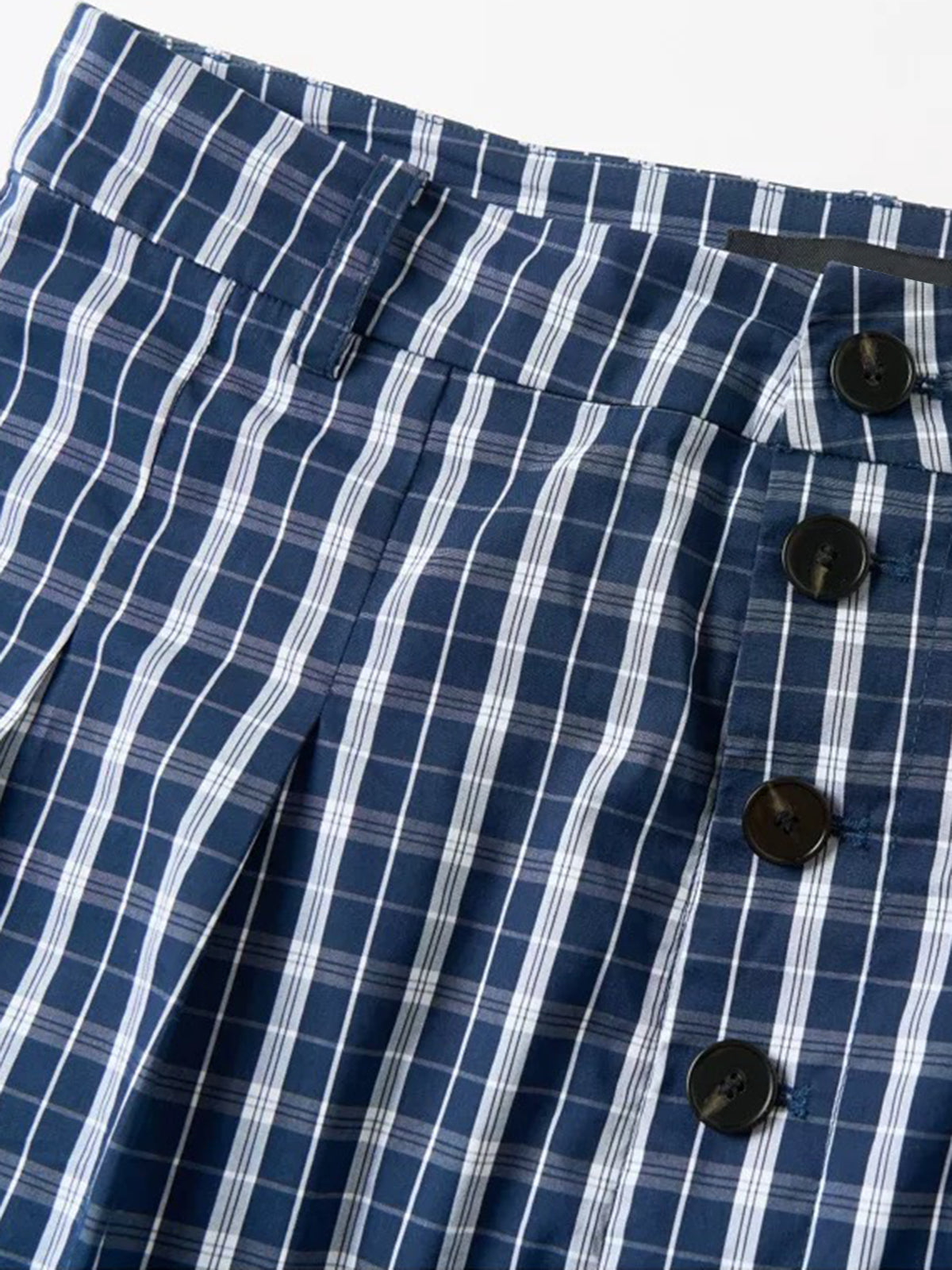 Co-ed Dorm Wide-leg Check Plaid Pants - Navy