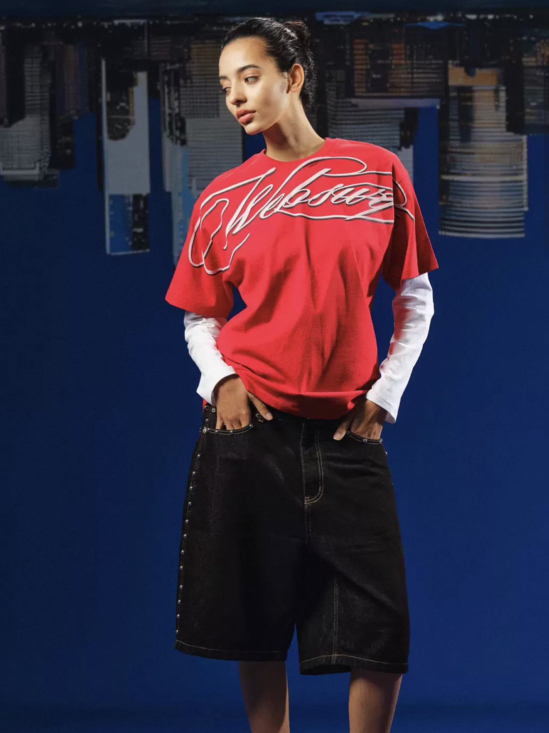 Co-ed Dorm Baggy Graphic Script Print T-Shirt - Red