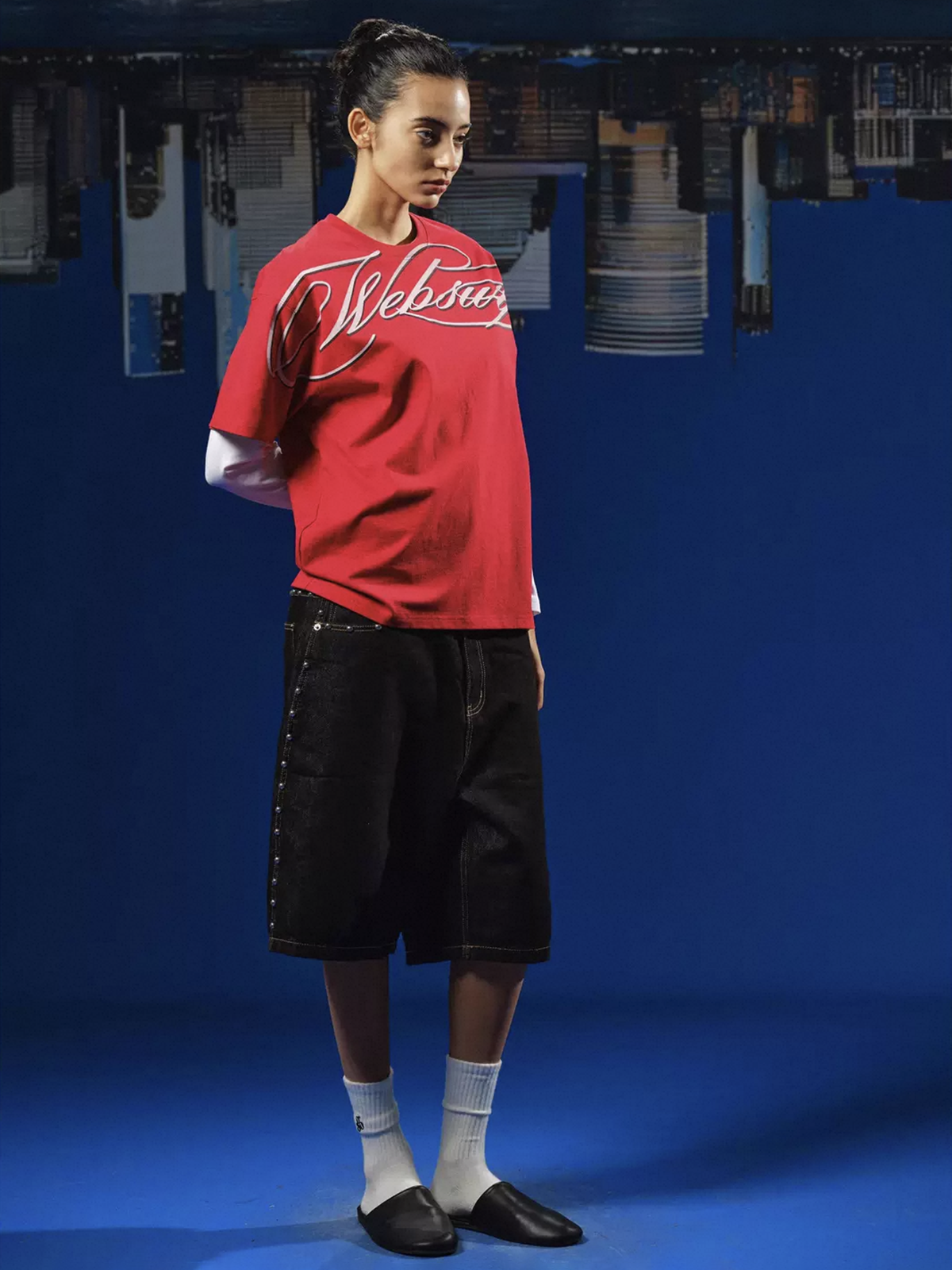 Co-ed Dorm Baggy Graphic Script Print T-Shirt - Red