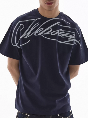 Co-ed Dorm Baggy Graphic Script Print T-Shirt - Navy