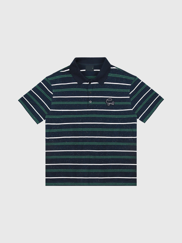 Co-ed Dorm Rhinestone Stripe Polo Shirt - Teal