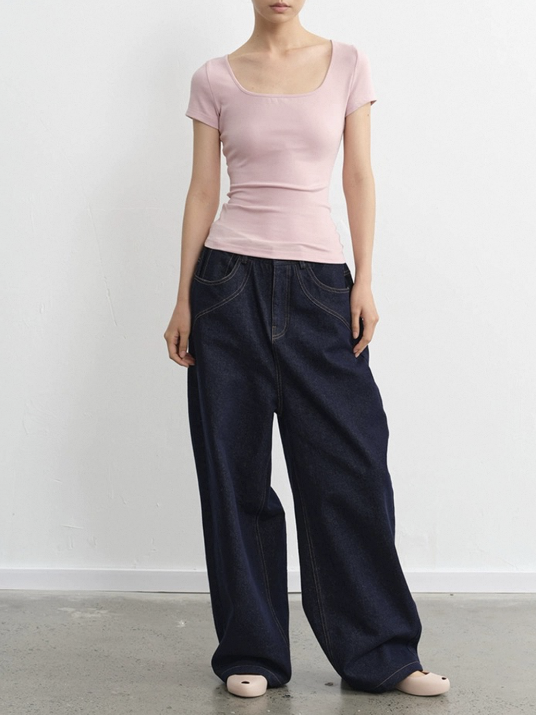 Dolled Office V-neck Lace-up Ribbed Top - Pink