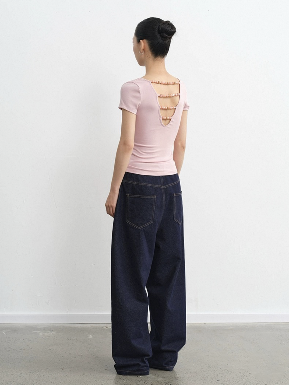 Dolled Office V-neck Lace-up Ribbed Top - Pink