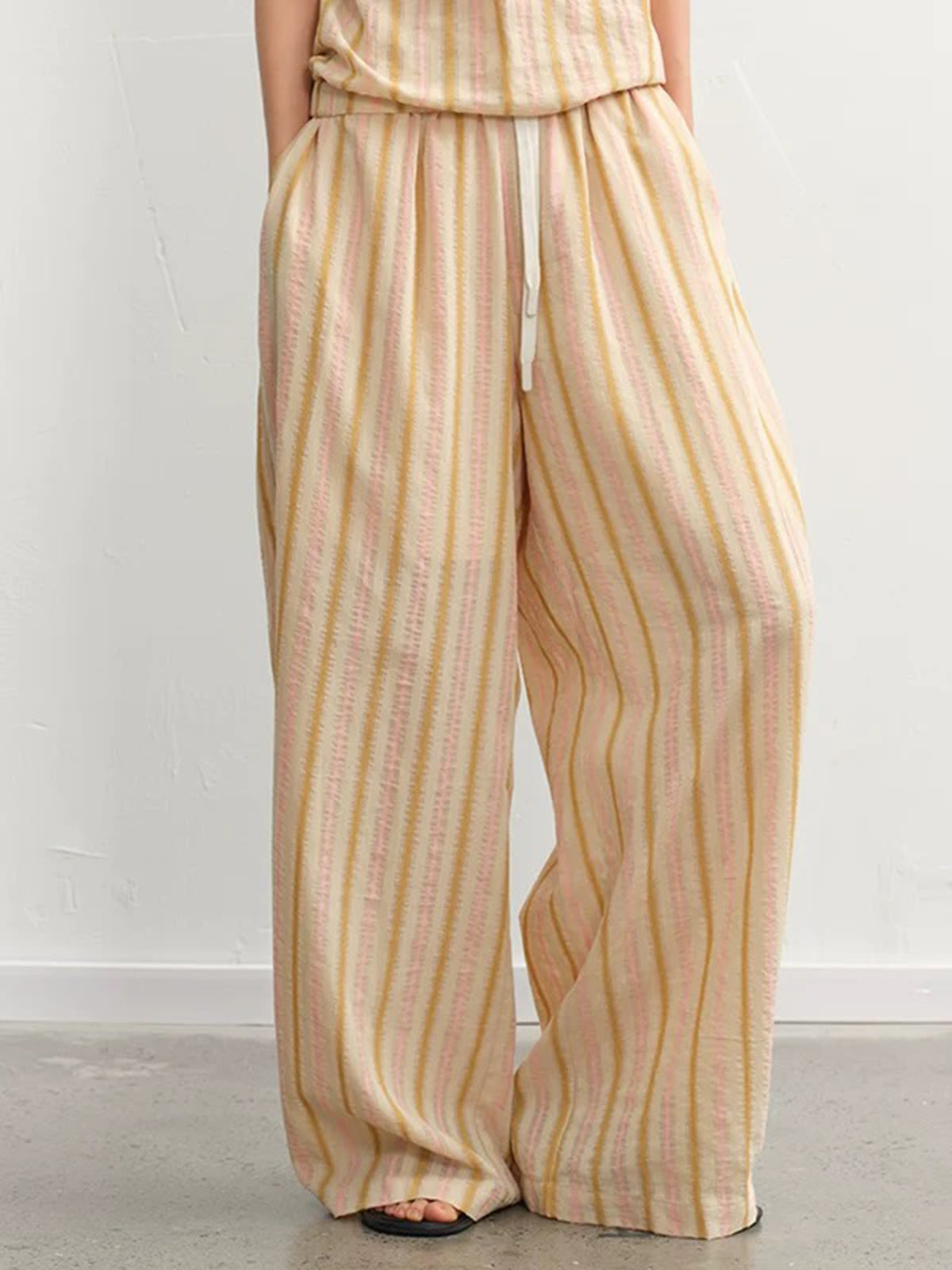 Dolled Office Wide-leg Stripe Relaxed Pants - Yellow