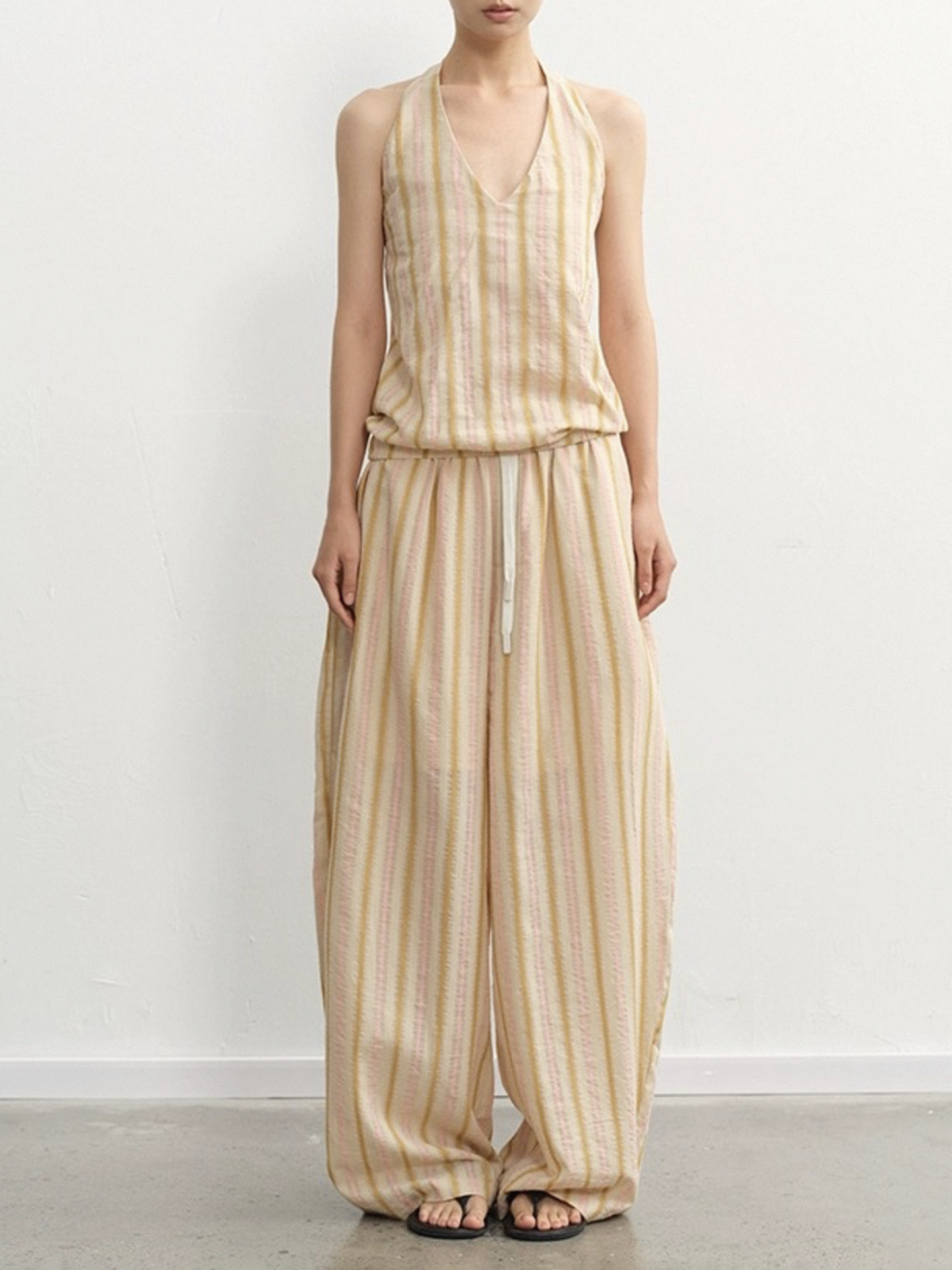 Dolled Office Wide-leg Stripe Relaxed Pants - Yellow