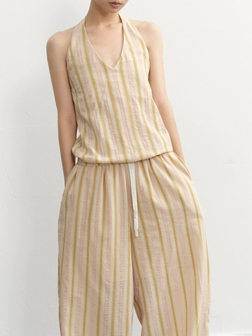 Dolled Office Halter Stripe Backless Top - Yellow