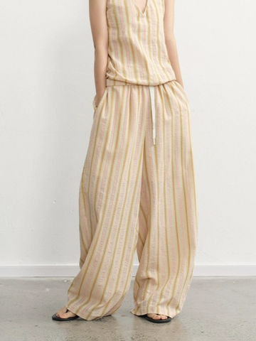 Dolled Office Wide-leg Stripe Relaxed Pants - Yellow