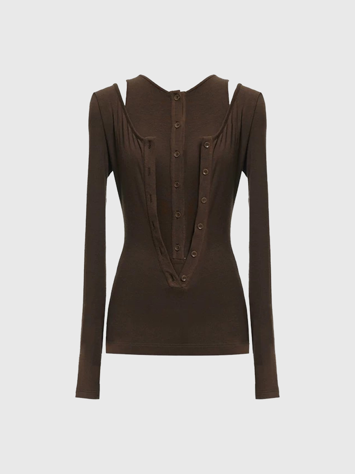 Dolled Office Layered-look Cut Out Long Sleeve - Brown