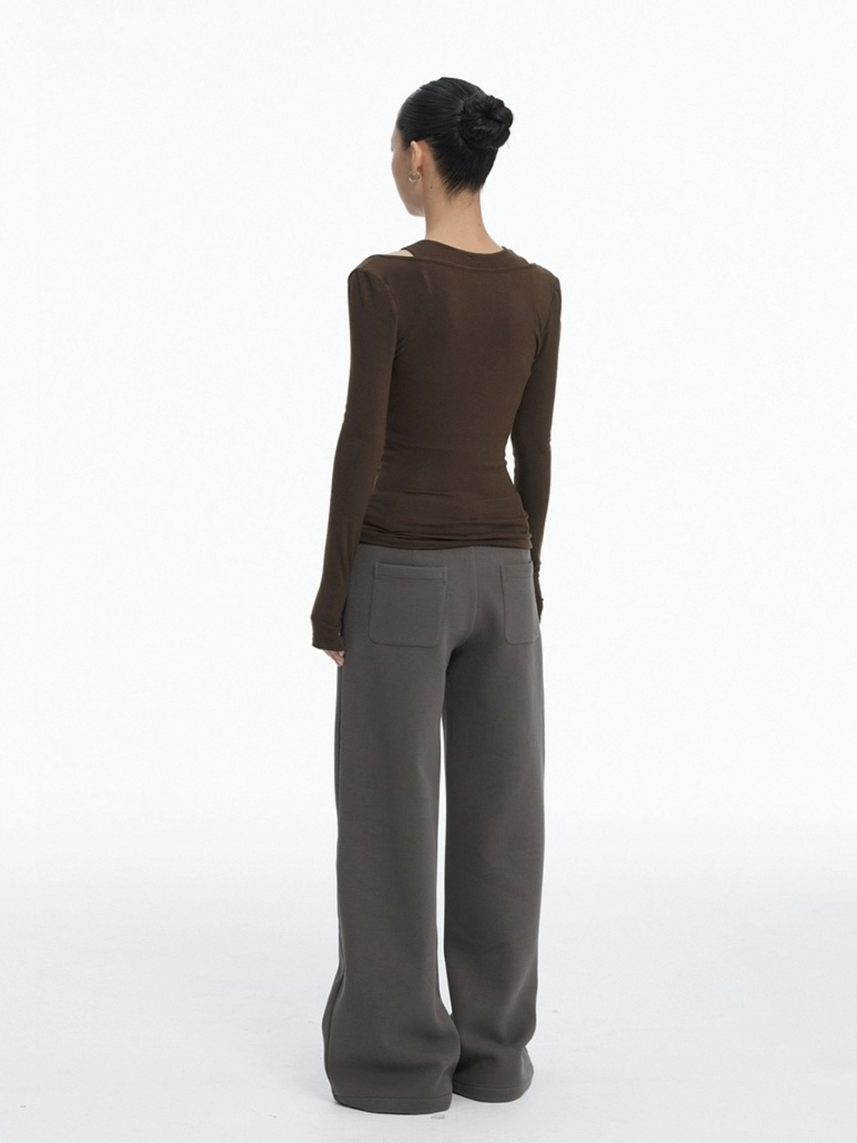 Dolled Office Layered-look Cut Out Long Sleeve - Brown