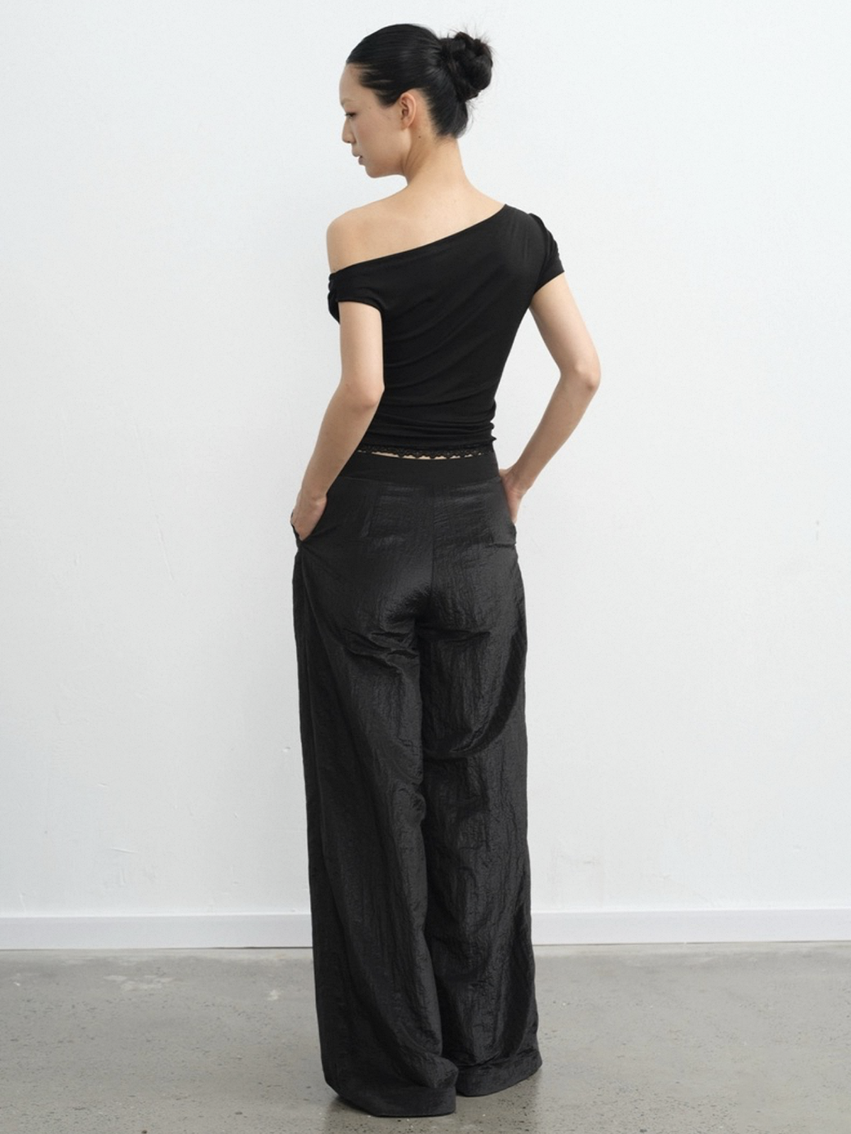 Dolled Office Layered-look Lace Trim Asymmetric Top - Black