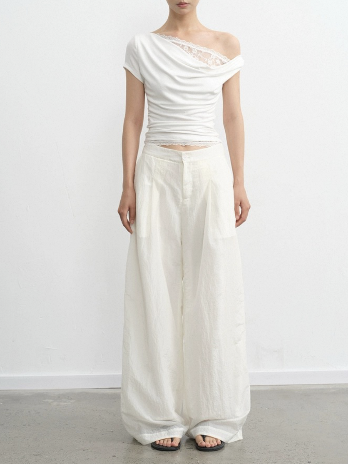Dolled Office Layered-look Lace Trim Asymmetric Top - White