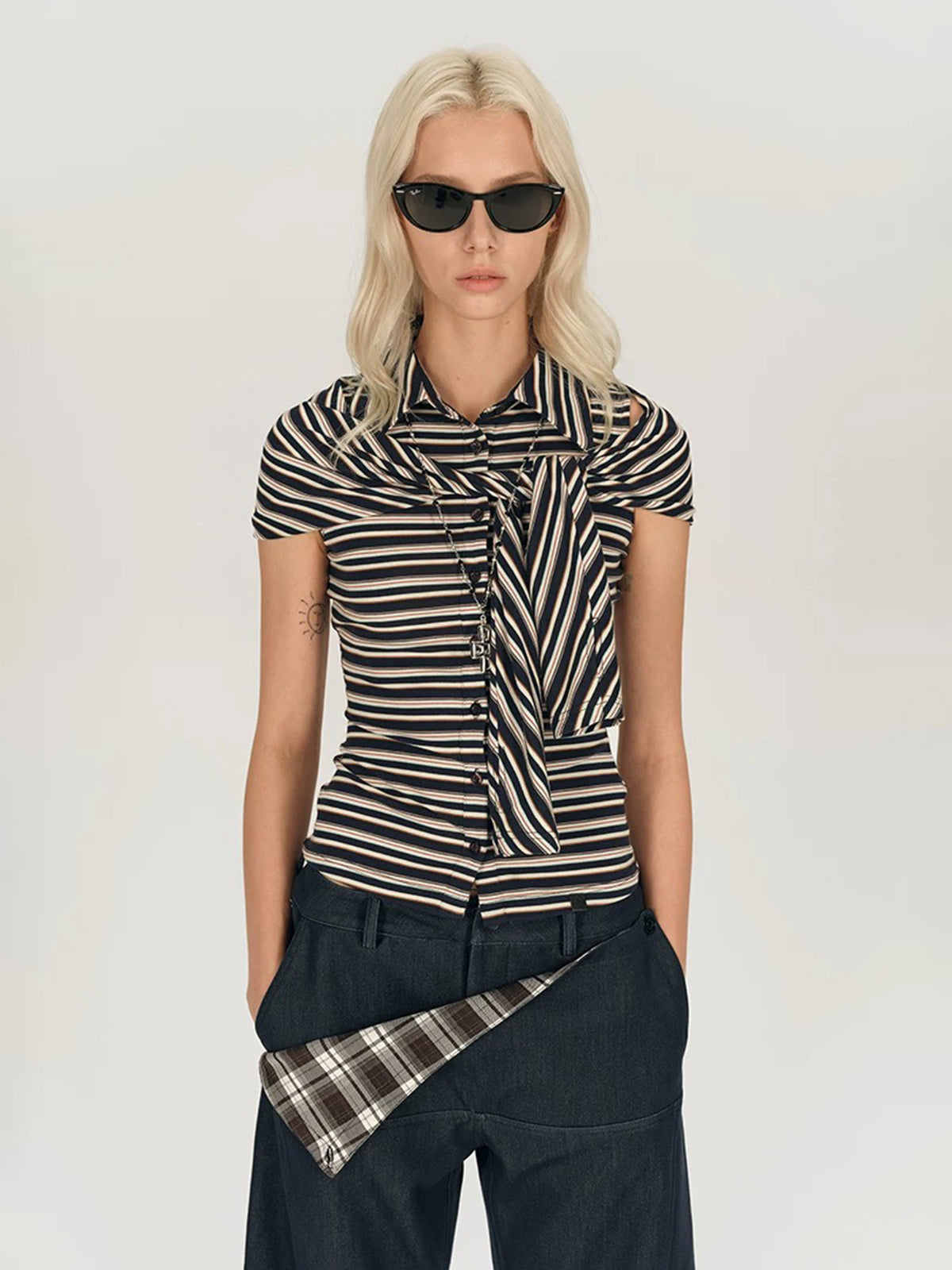 Brick Lane Skimming Stripe Cut Out Long Sleeve - Black