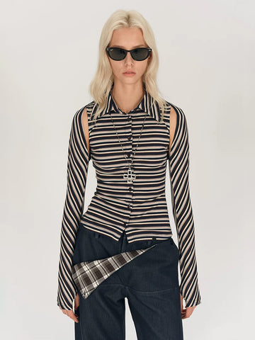 Brick Lane Skimming Stripe Cut Out Long Sleeve - Black
