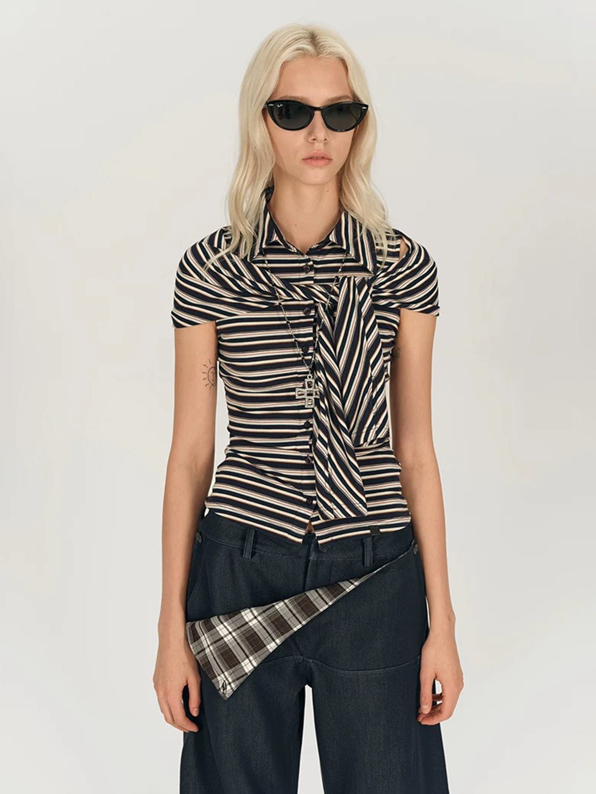 Brick Lane Skimming Stripe Cut Out Long Sleeve - Black