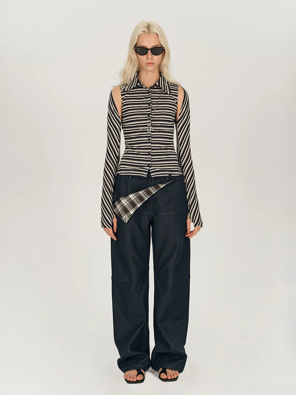 Brick Lane Skimming Stripe Cut Out Long Sleeve - Black
