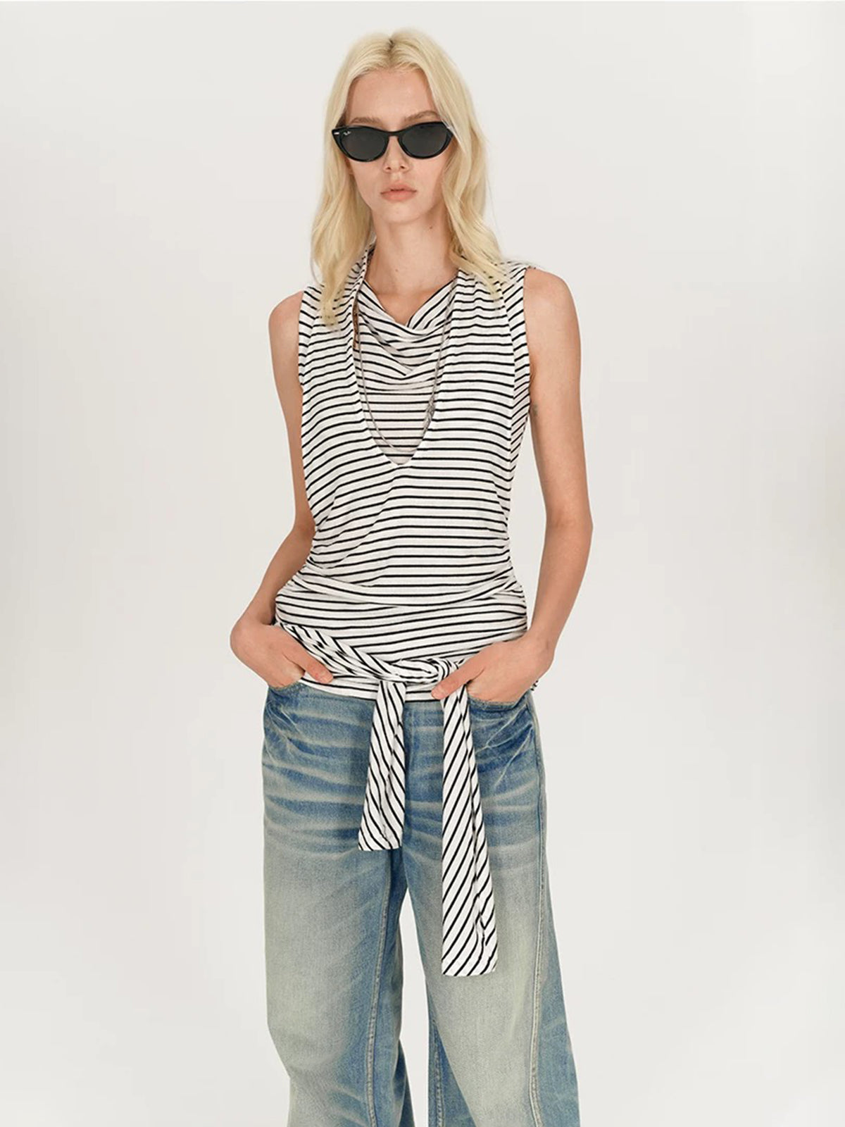 Brick Lane Skimming Stripe Cut Out Long Sleeve - Zebra