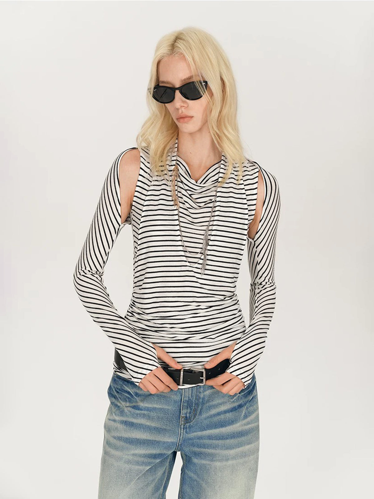 Brick Lane Skimming Stripe Cut Out Long Sleeve - Zebra