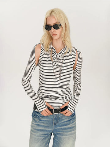 Brick Lane Skimming Stripe Cut Out Long Sleeve - Zebra