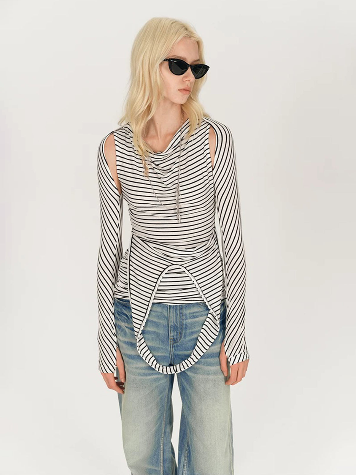 Brick Lane Skimming Stripe Cut Out Long Sleeve - Zebra