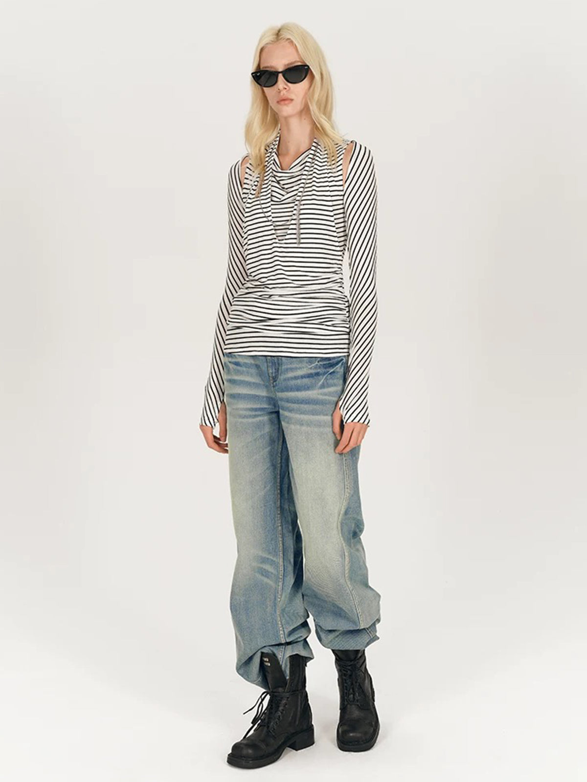 Brick Lane Skimming Stripe Cut Out Long Sleeve - Zebra