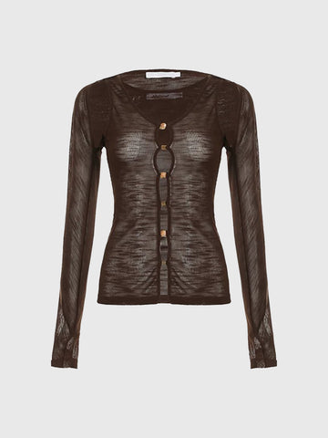 Dolled Office Skimming Cut Out Knit Cardigan - Coffee