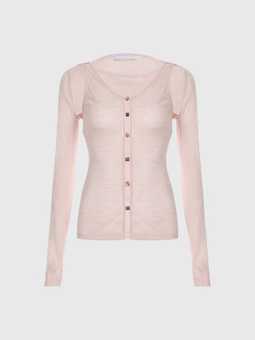 Dolled Office Skimming Cut Out Knit Cardigan - Pink