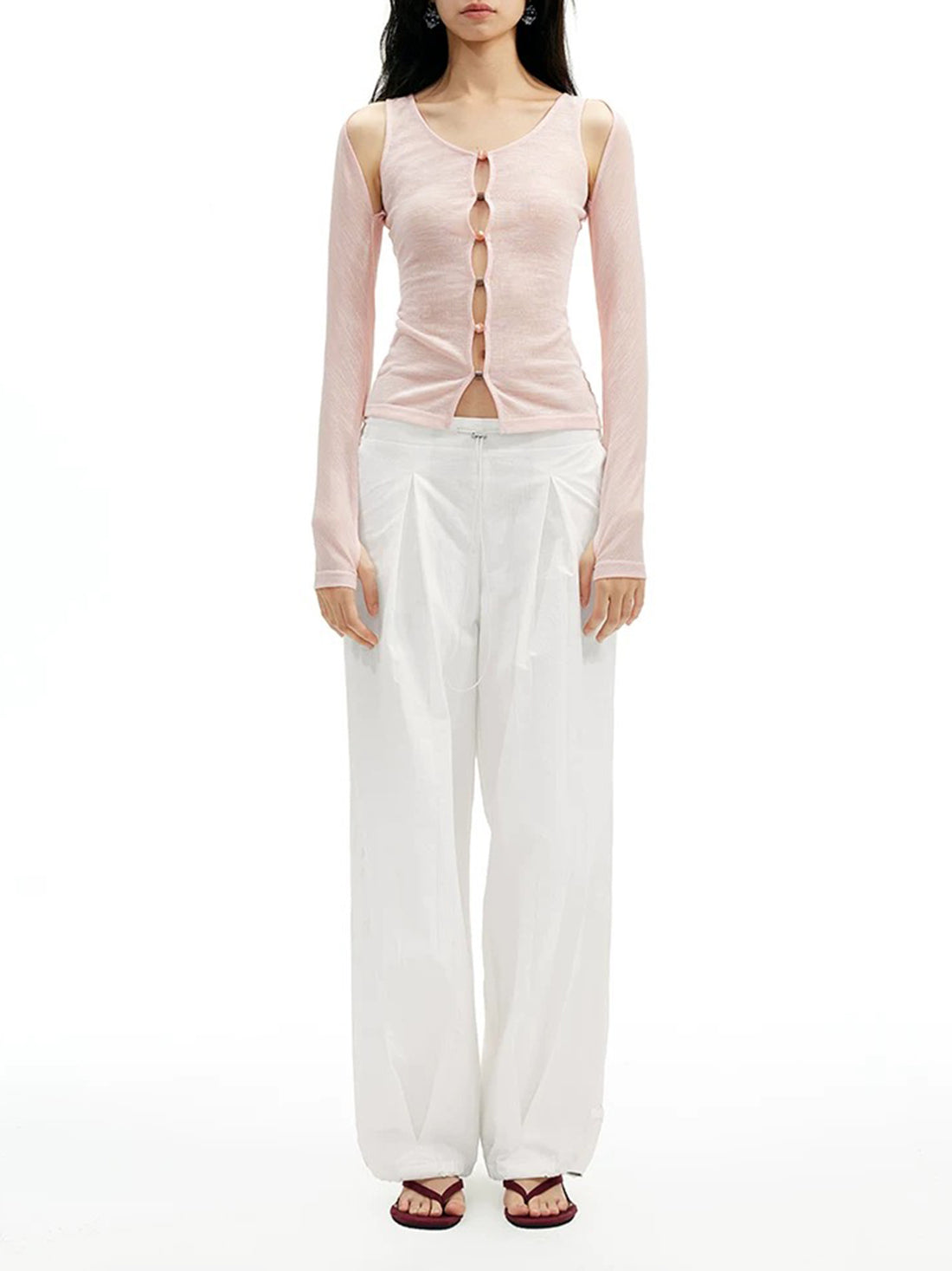 Dolled Office Skimming Cut Out Knit Cardigan - Pink