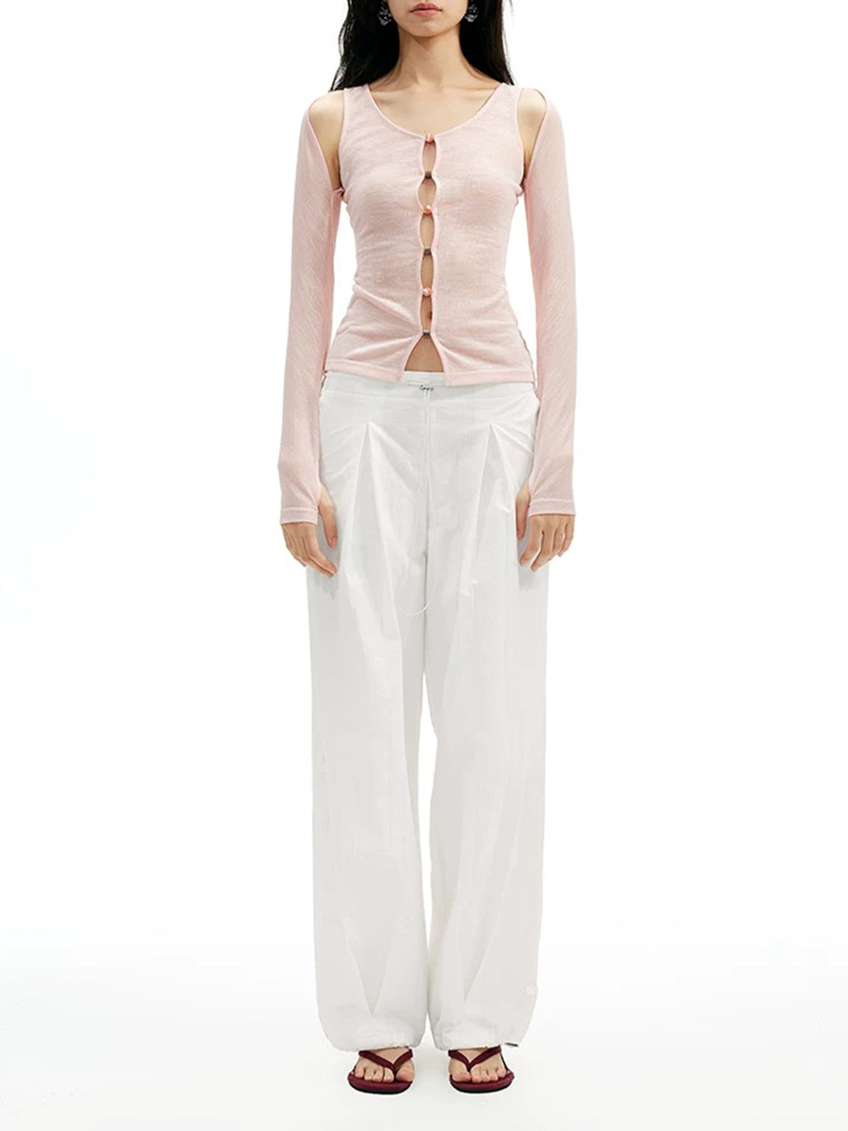Dolled Office Skimming Cut Out Knit Cardigan - Pink