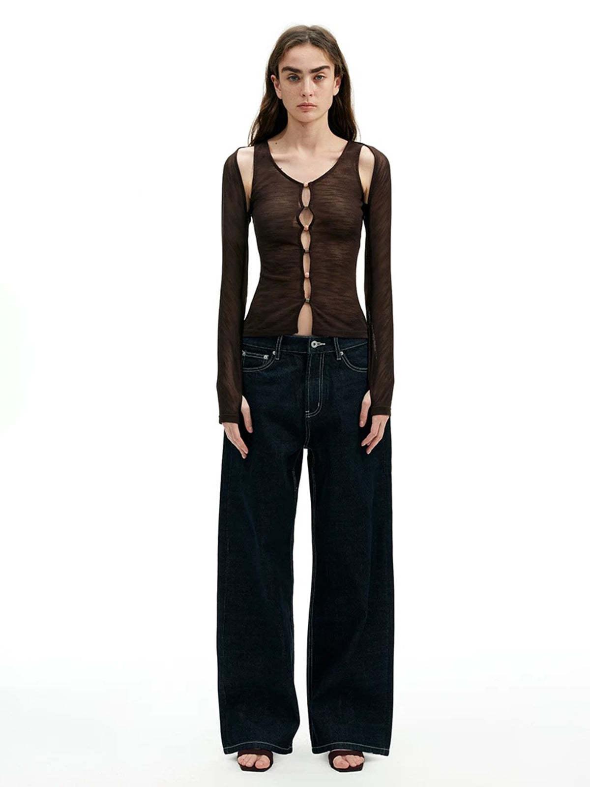Dolled Office Skimming Cut Out Knit Cardigan - Coffee