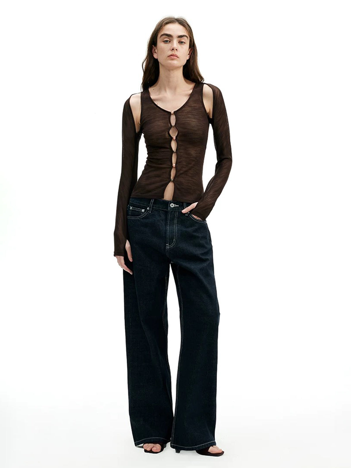 Dolled Office Skimming Cut Out Knit Cardigan - Coffee